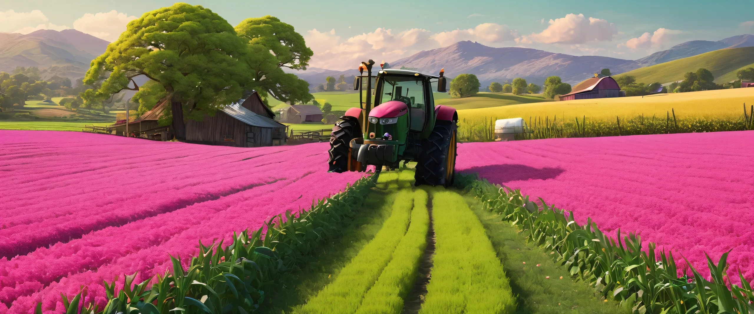 Ethereal Farm Oasis Aesthetic PC Wallpaper A serene and idyllic farm setting for your desktop/pc, featuring a perfectly clean void with rustic charm.