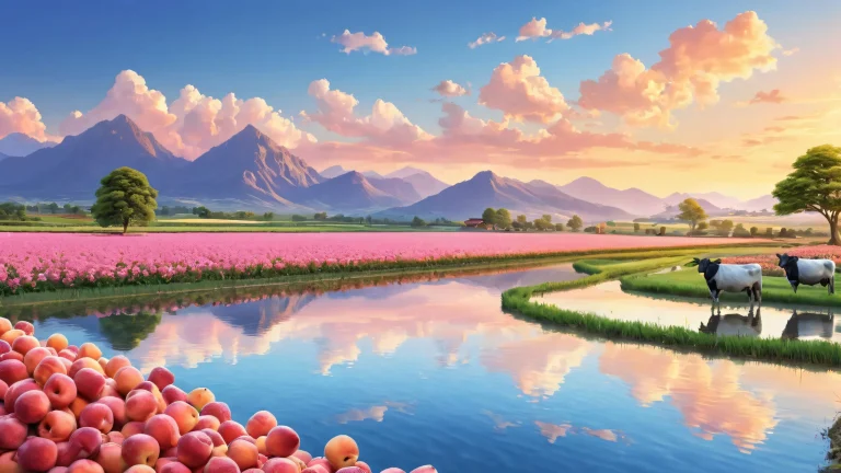 A serene and idyllic farm scenery on a pristine desktop for PCs and Macs, featuring vibrant colors, 完璧な構成, and stunning visual impact.