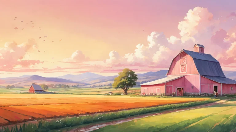 A serene and idyllic farm setting on a desktop or PC, featuring a farmer surrounded by a vast, pure void, with radiant ethereal lighting.