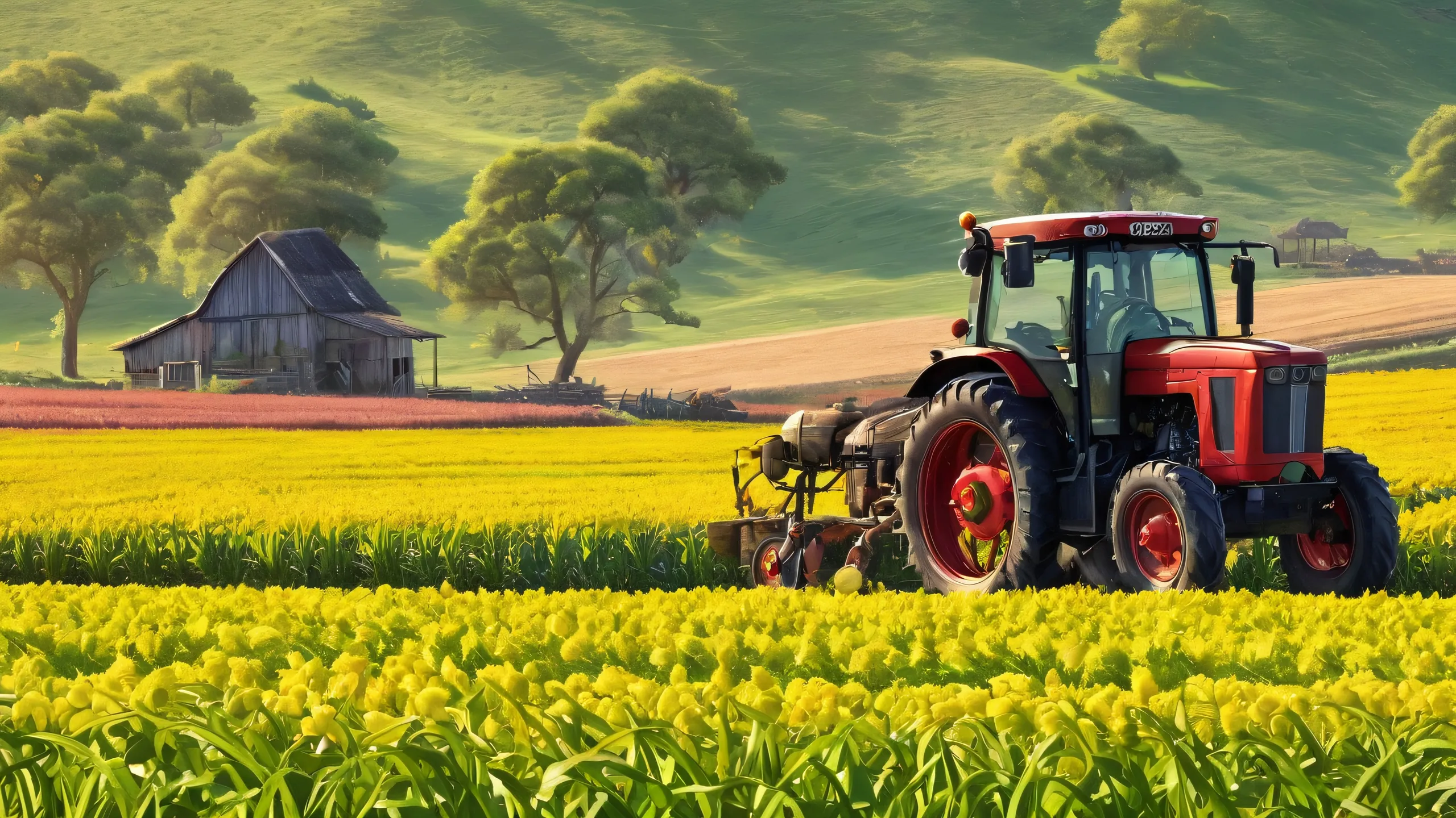 A serene farm setting on a pristine desktop, perfect for a PC or Desktop