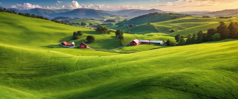 A stunning desktop wallpaper of Cowberry Milk Farm featuring rolling hills and lush greenery, parfait pour votre ordinateur de bureau/PC.