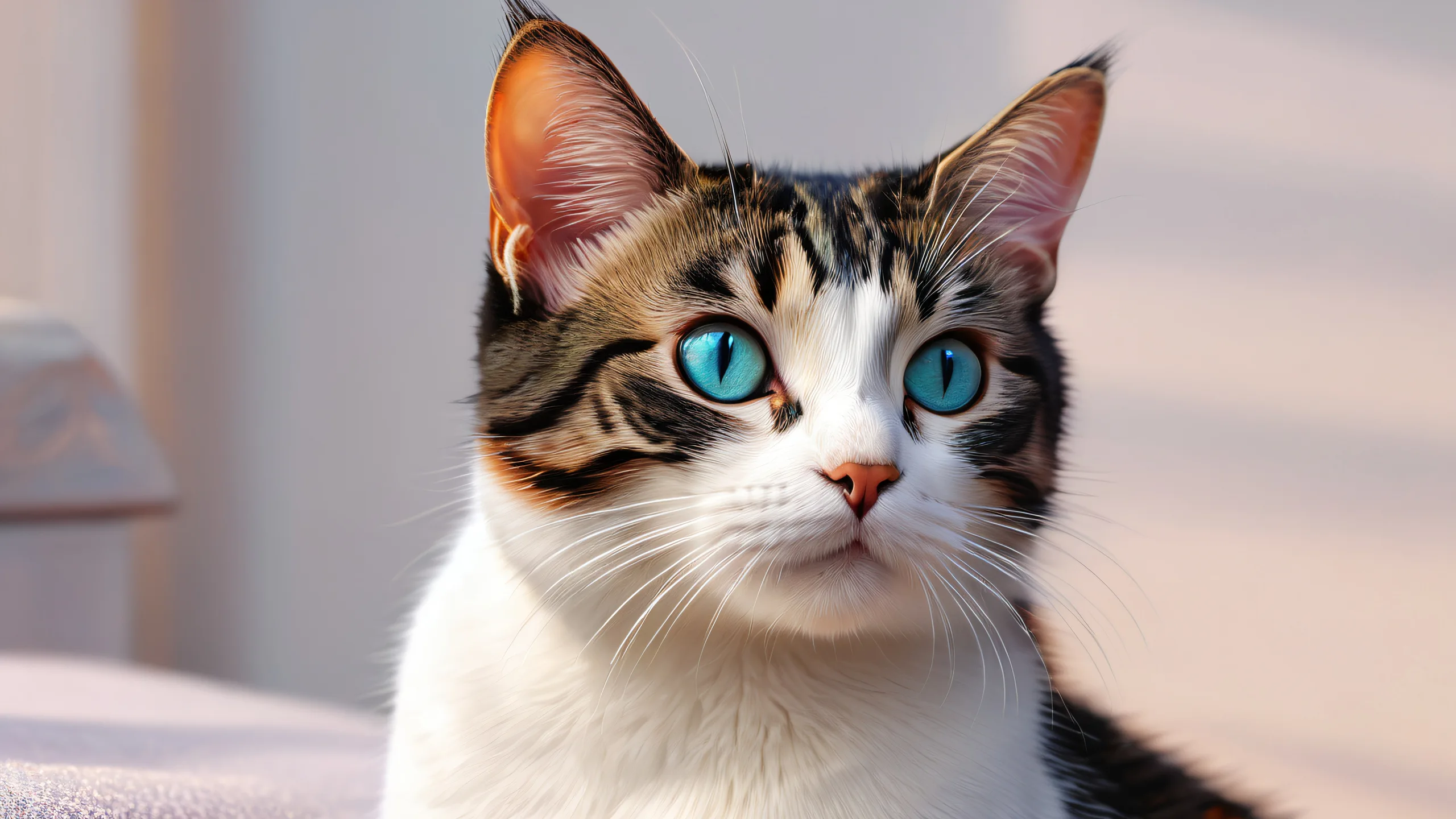 Stunning Ethereal Feline Abyss Wallpaper A majestic cat adorns a perfectly clean vast pure void with extreme depth of field and minimal background, ideal for desktop/pc use.