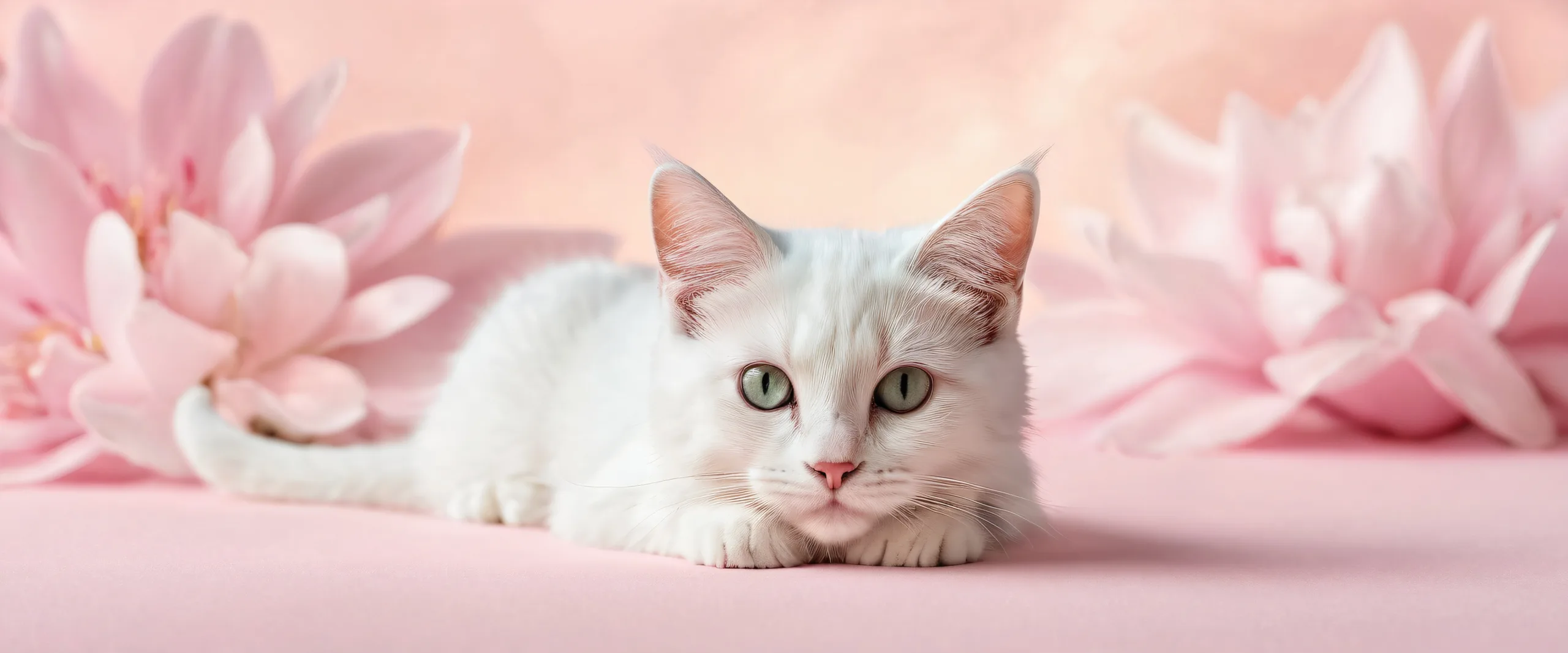 A desktop wallpaper featuring a serene feline amidst a vast, pure void with misty hints and radiant colors for your PC or Desktop.