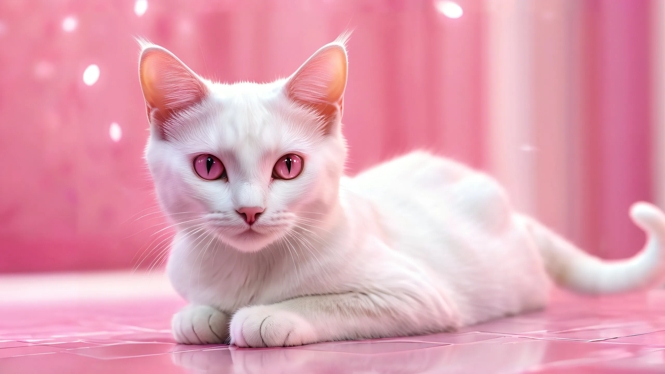 A serene desktop scene featuring a cat in a vast, pure void with ethereal lighting and pristine clarity for Desktop/PC use.