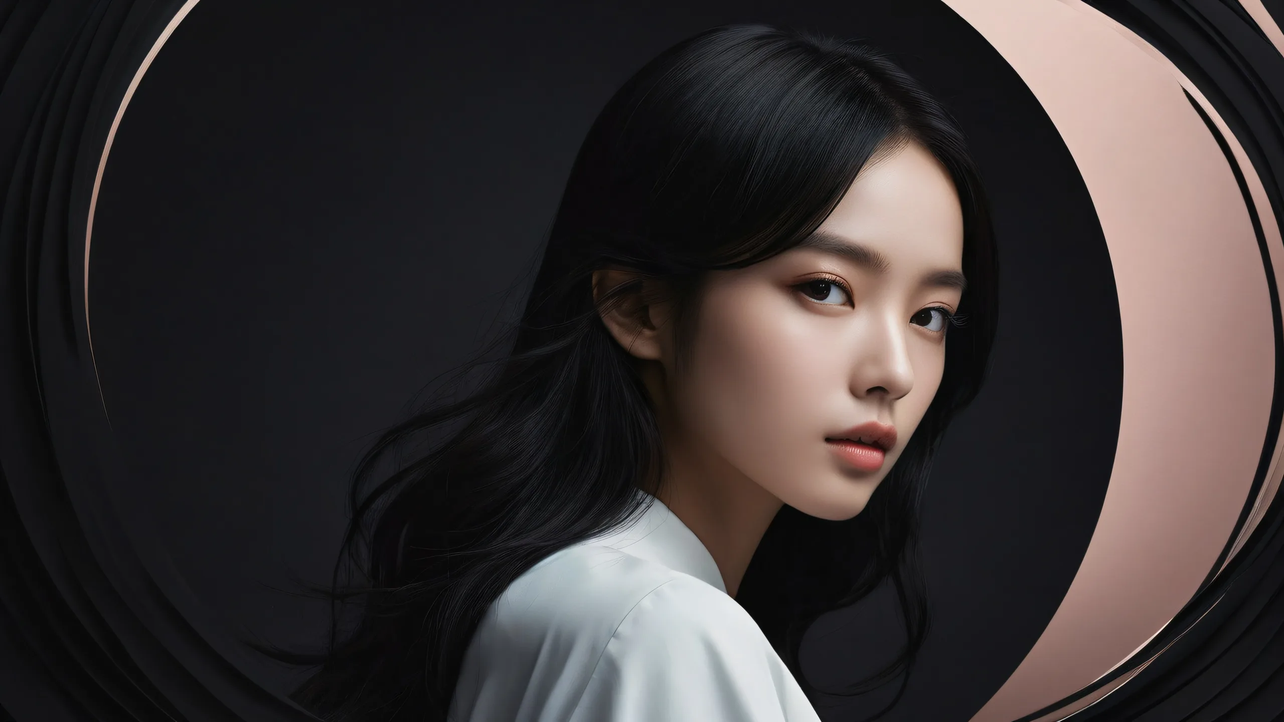 A stunning portrait of a girl in a vast pure void with extreme depth of field, perfect for desktop or PC.