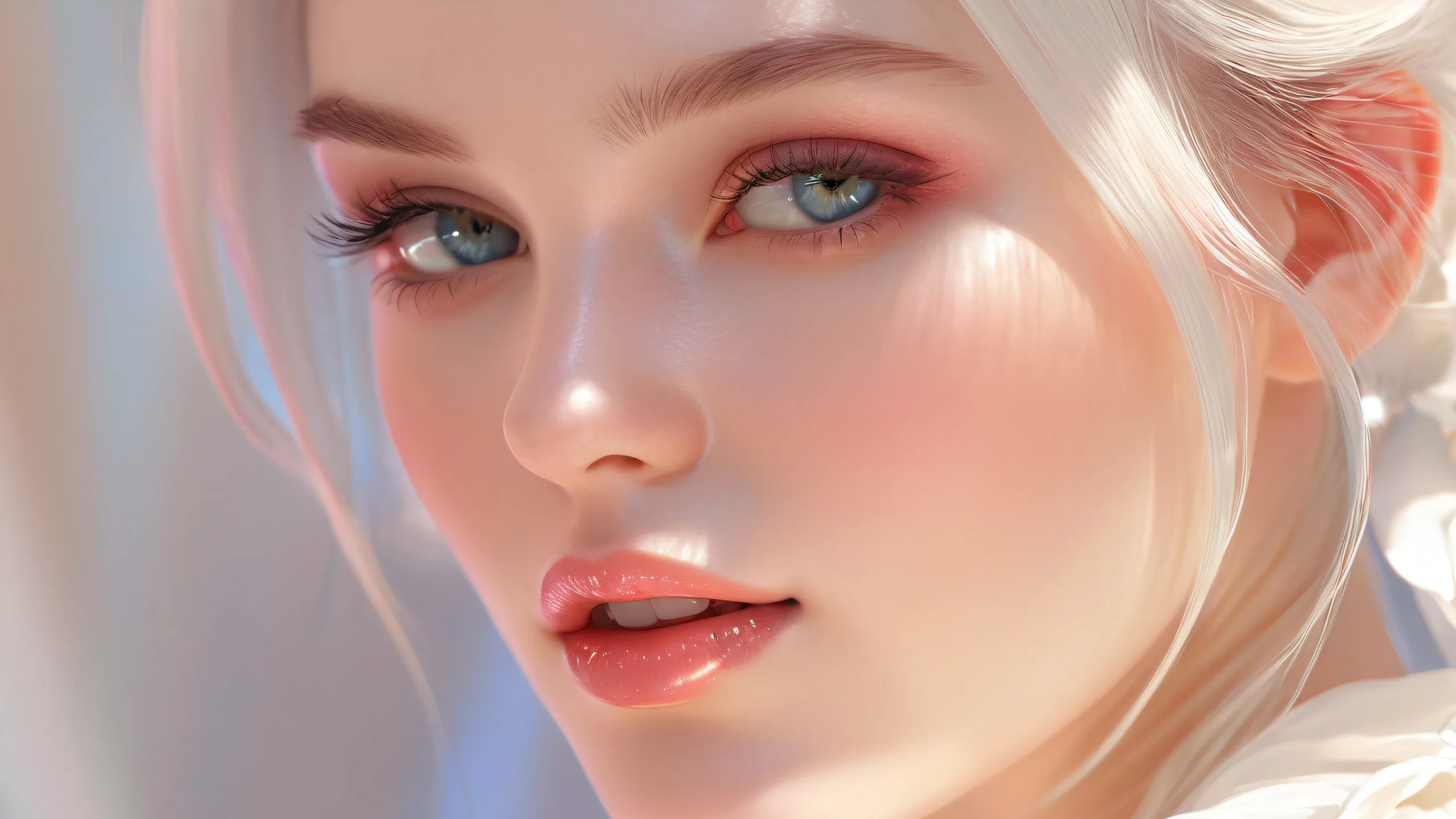Ethereal Femininity Unfolds 4K UHD Wallpaper Woman centered in a vast pure void on a desktop/pc with extreme depth of field and ethereal lighting.