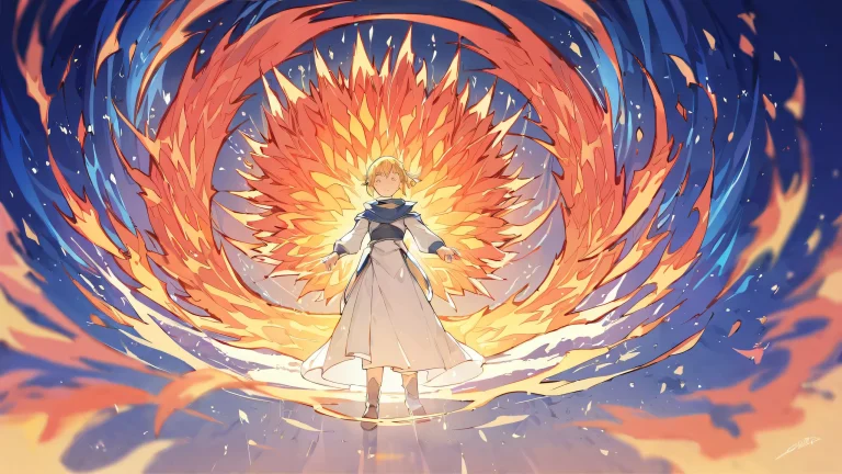 A stunning anime illustration of a blue and blonde void with an extreme depth of field, suitable for desktop/PC backgrounds.