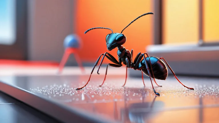 An award-winning digital art illustration of Ant working out in a pristine void, perfect for desktop or PC.