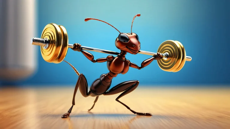Ant Lifting Dumbbell on a pristine void desktop background for PC/ Desktop use.