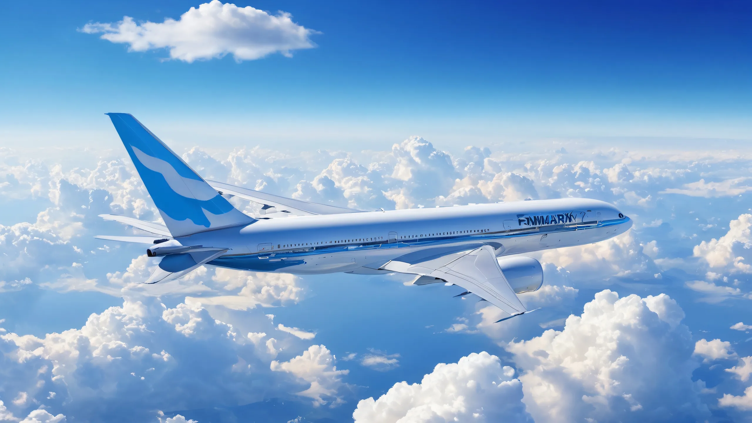 4K Ethereal Flight Over Serenity Desktop BackgroundPerfekt für Ihren PC oder Desktop A stunning desktop wallpaper of aircraft soaring over a vast, pure void with cumulus clouds and blue sky, perfect for your PC or Desktop.