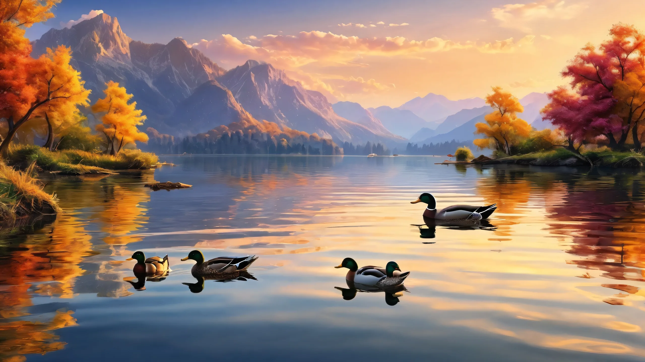 A serene desktop scene featuring ducks floating against a pure white void, perfect for your PC or Desktop.