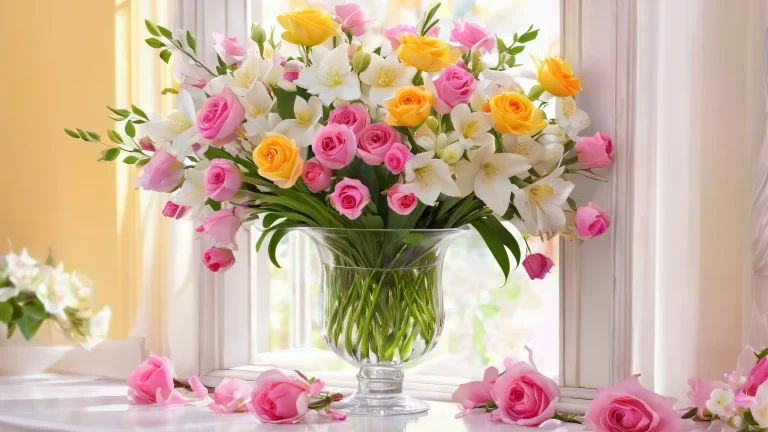 Breathtaking desktop wallpaper of a floral arrangement against a pure void, perfect for your PC or Desktop.