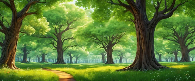 Stunning desktop wallpaper of trees in a vast pure void with desktop/pc in the background.