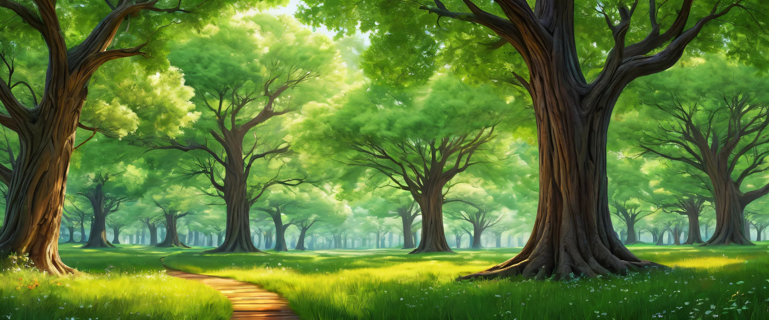 Stunning desktop wallpaper of trees in a vast pure void with desktop/pc in the background.