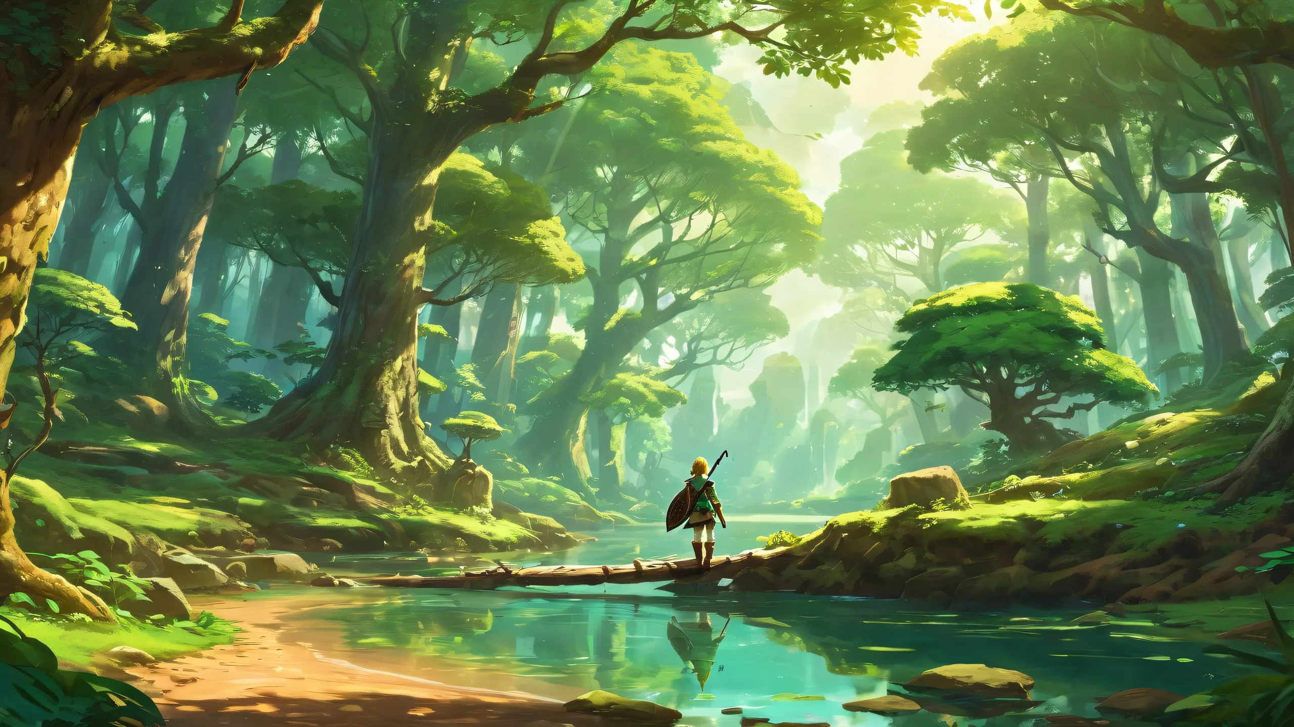 Link's Transaction desktop wallpaper featuring a magical forest canopy on a pure void background for PC/ Desktop.