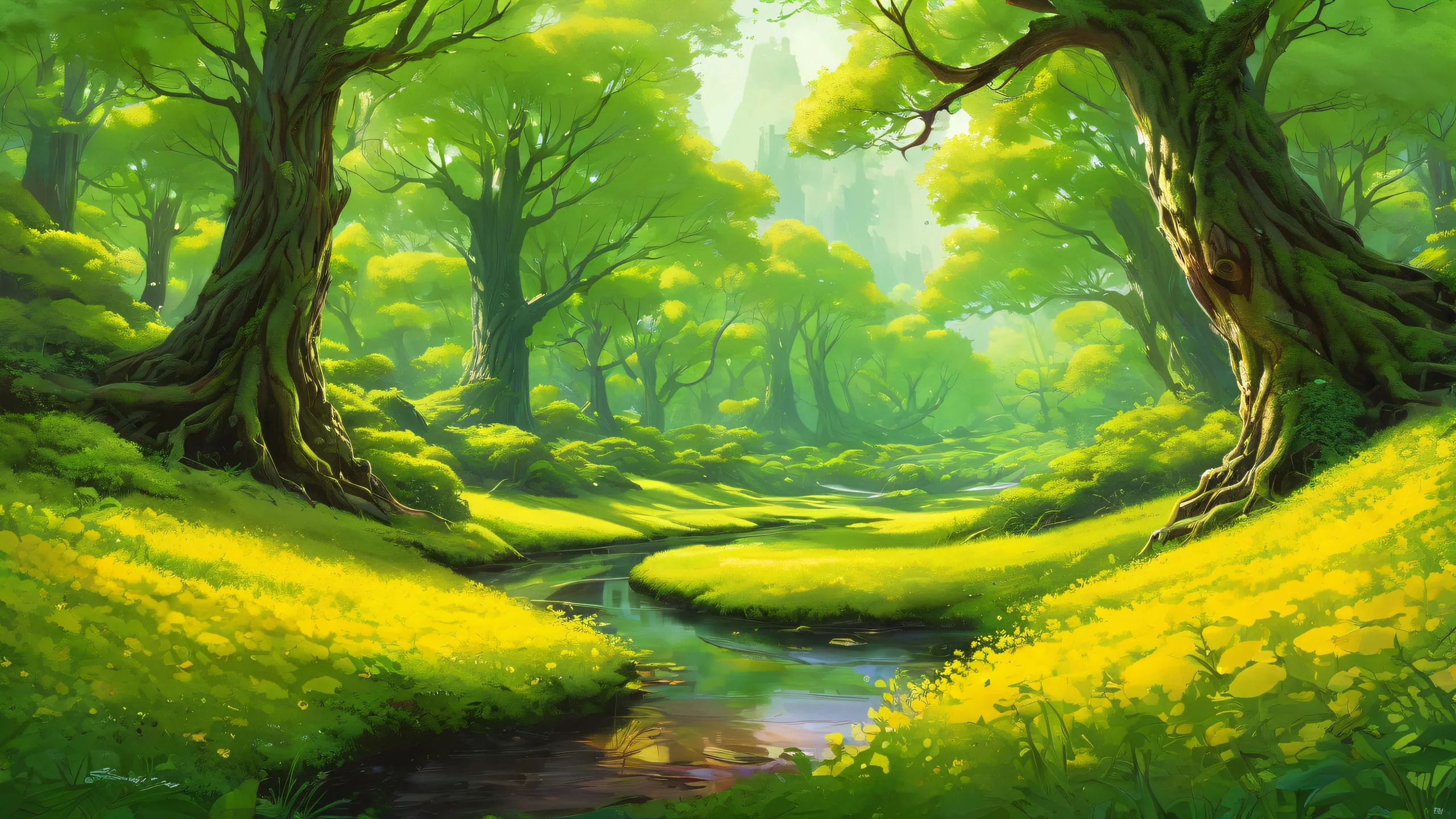 A breathtaking desktop wallpaper of a pristine forest on a clear blue sky with a sense of depth and vastness, suitable for any Desktop/PC.