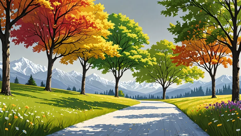 A serene and peaceful desktop scene featuring majestic trees against a gray background, parfait pour votre PC ou ordinateur de bureau.