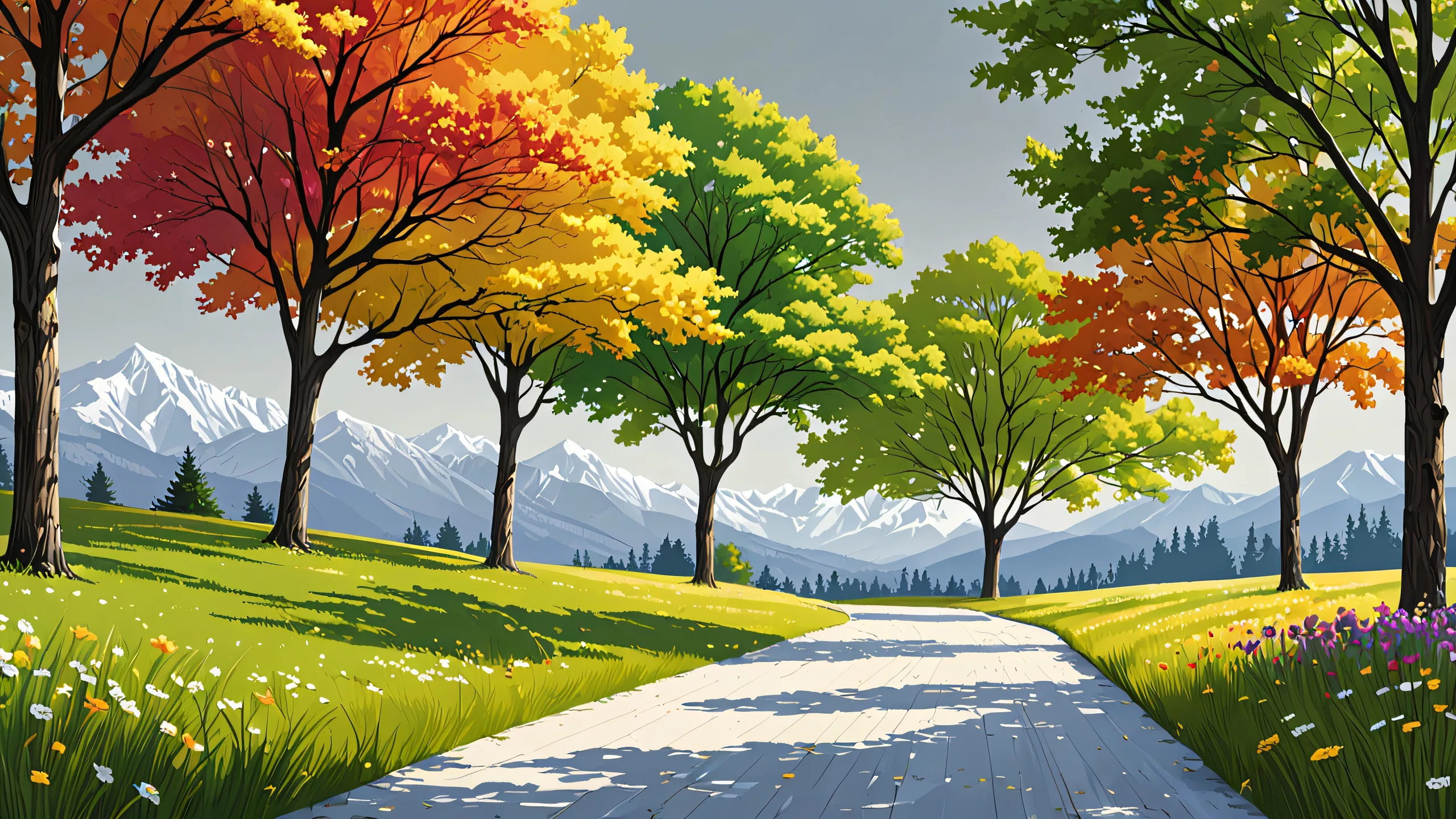 Stunning Ethereal Forest Oasis Wallpaperparfait pour votre PC ou ordinateur de bureau A serene and peaceful desktop scene featuring majestic trees against a gray background, perfect for your PC or Desktop.
