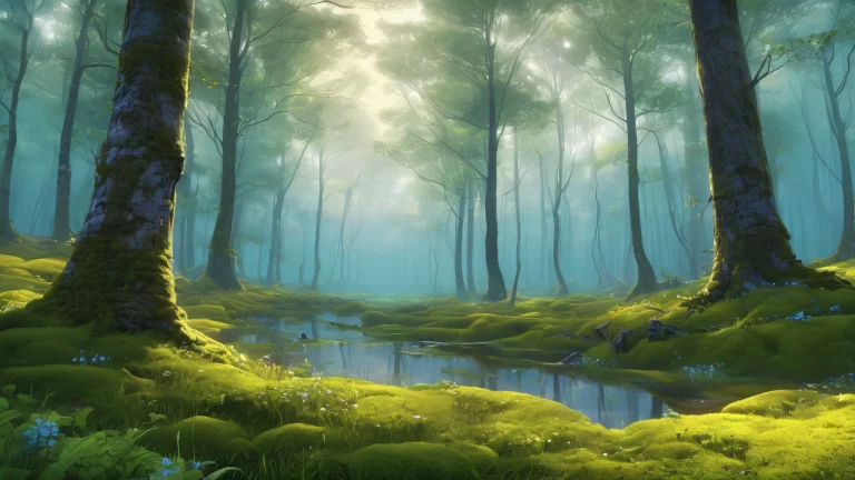 Una escena de bosque serena y pacífica en una computadora de escritorio o PC, perfecto para relajarse.