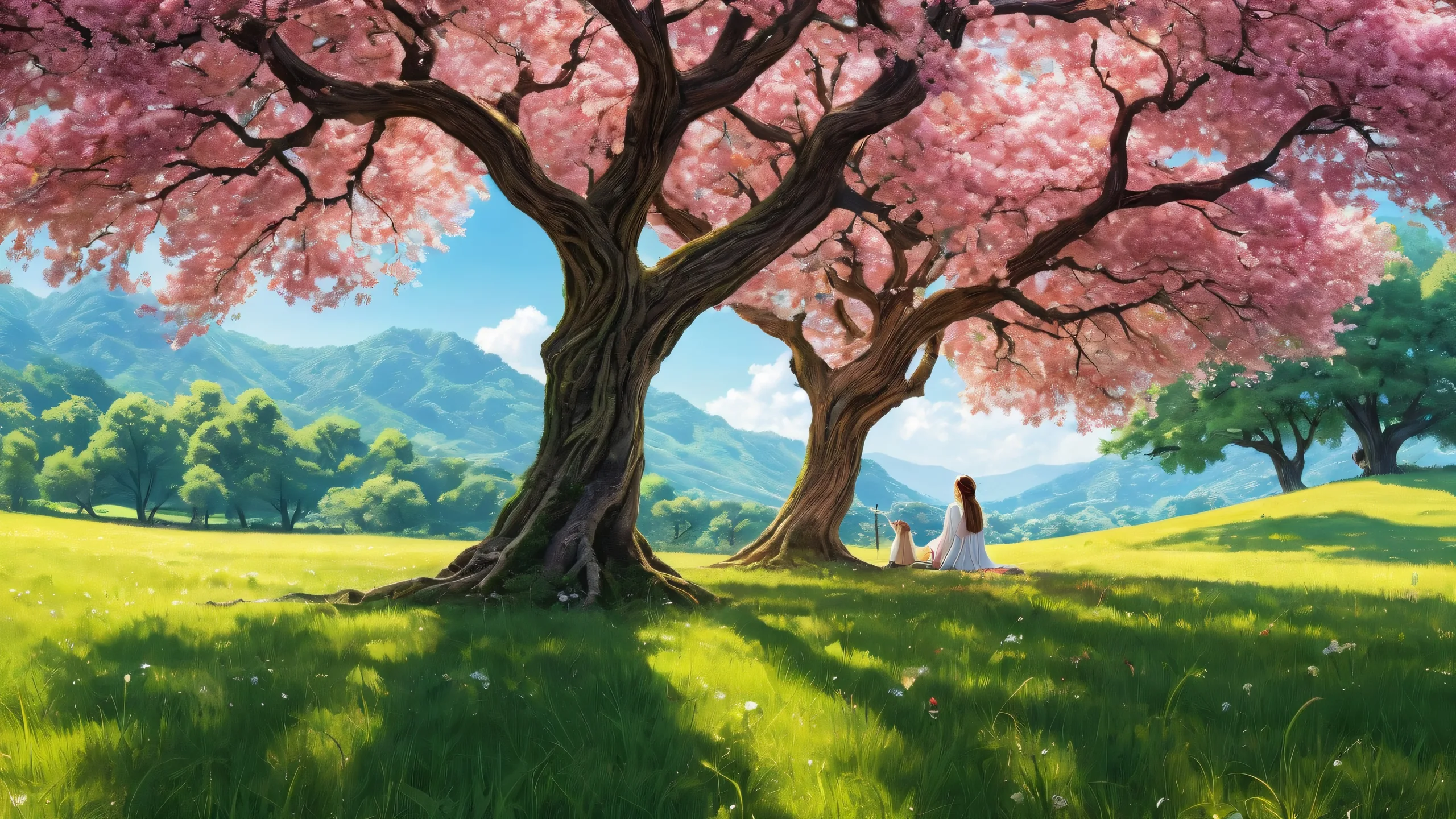 A serene desktop landscape featuring a tree and grass on a pure void, ideal for your PC or Desktop.