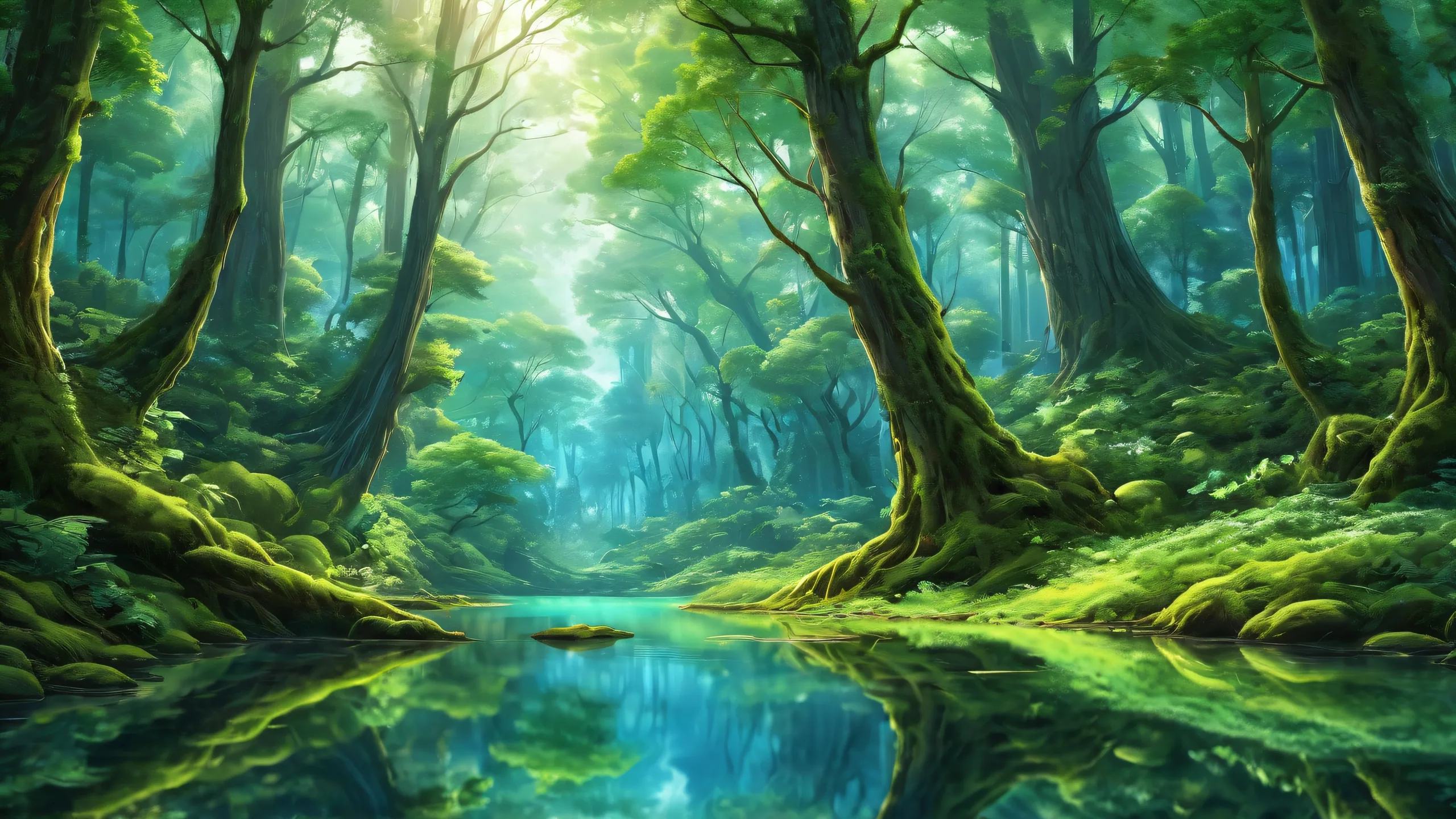A serene and radiant forest desktop scene for your PC or Desktop