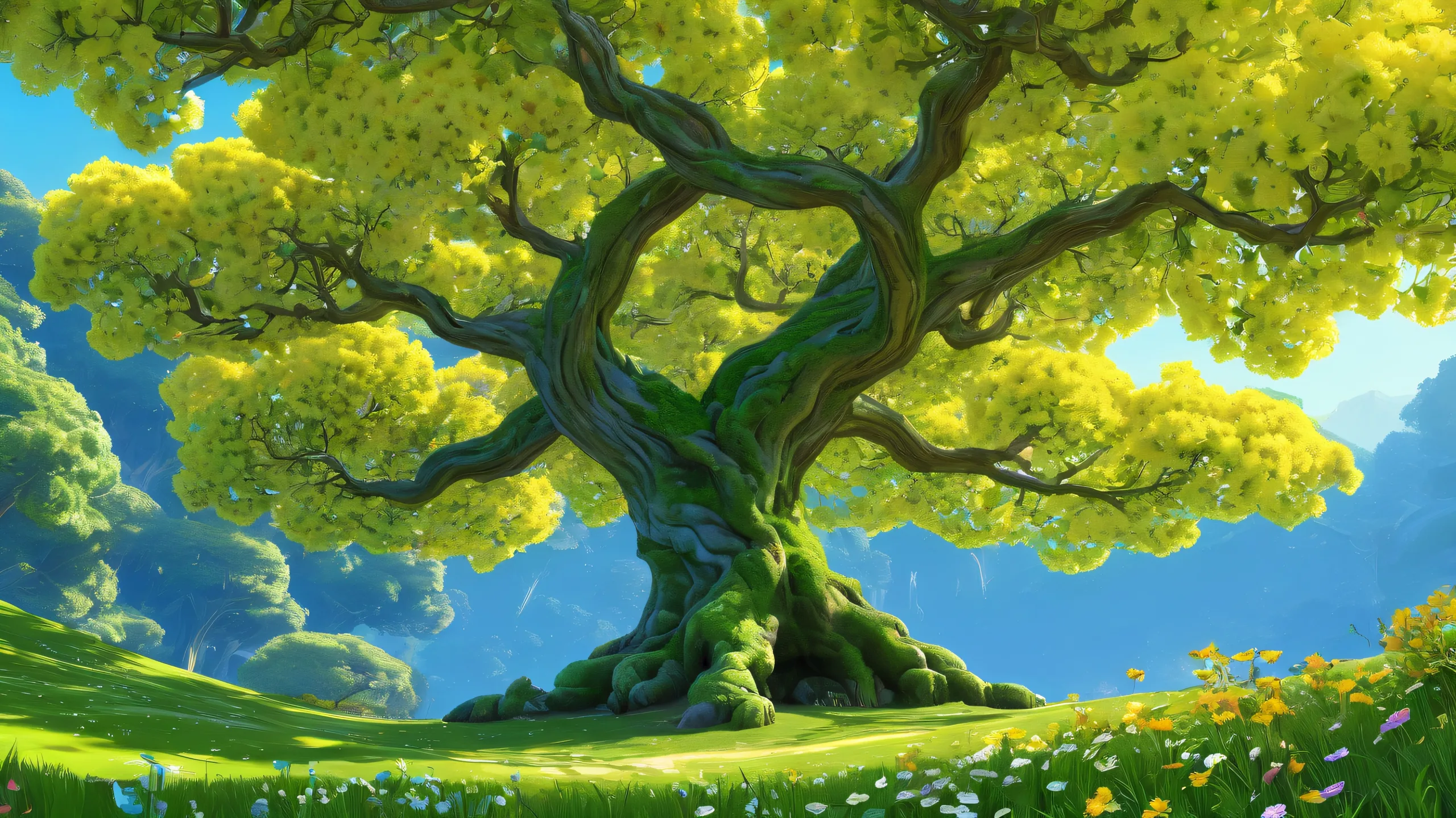 Stunning desktop image of trees and flowers on a pure void background for Apple macOS, suitable for PC Desktop/PC