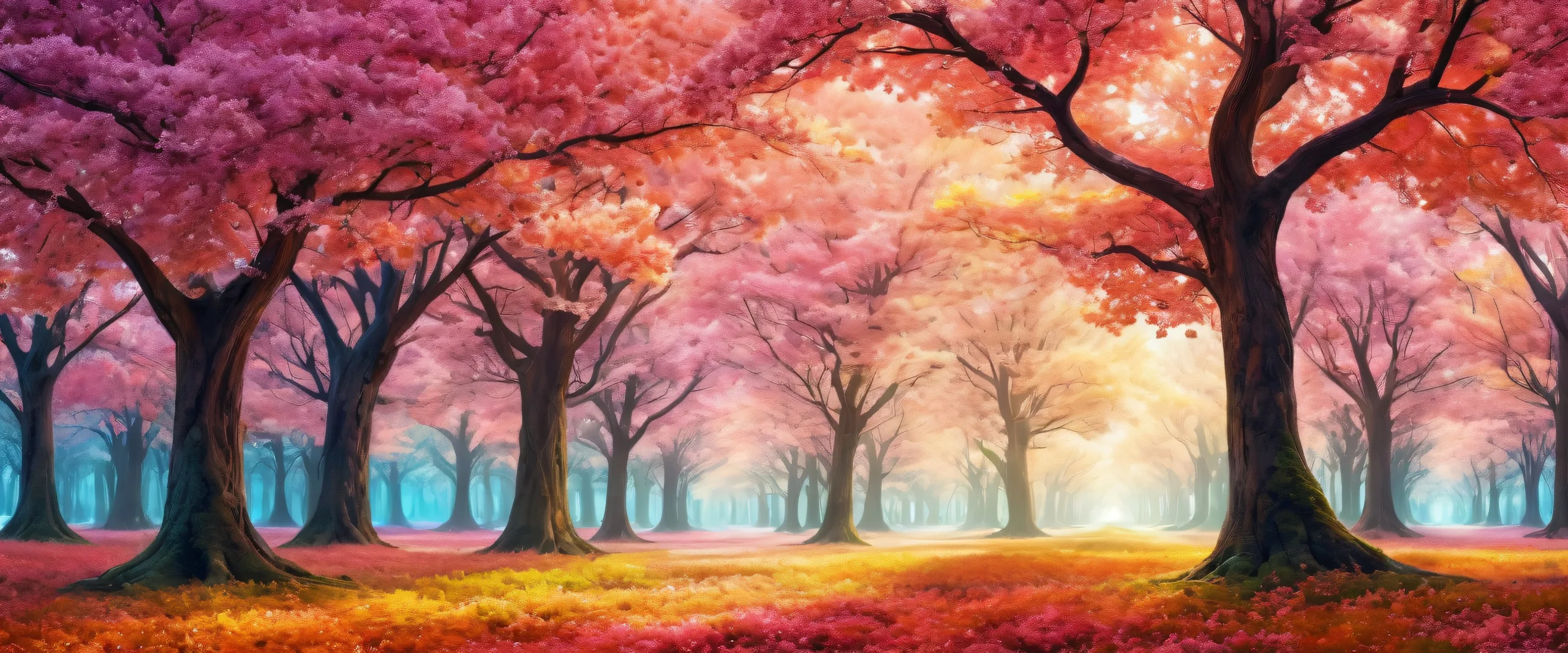 A serene and idyllic desktop landscape featuring a vast expanse of trees against a pure void backdrop, ideal for a PC or Desktop.