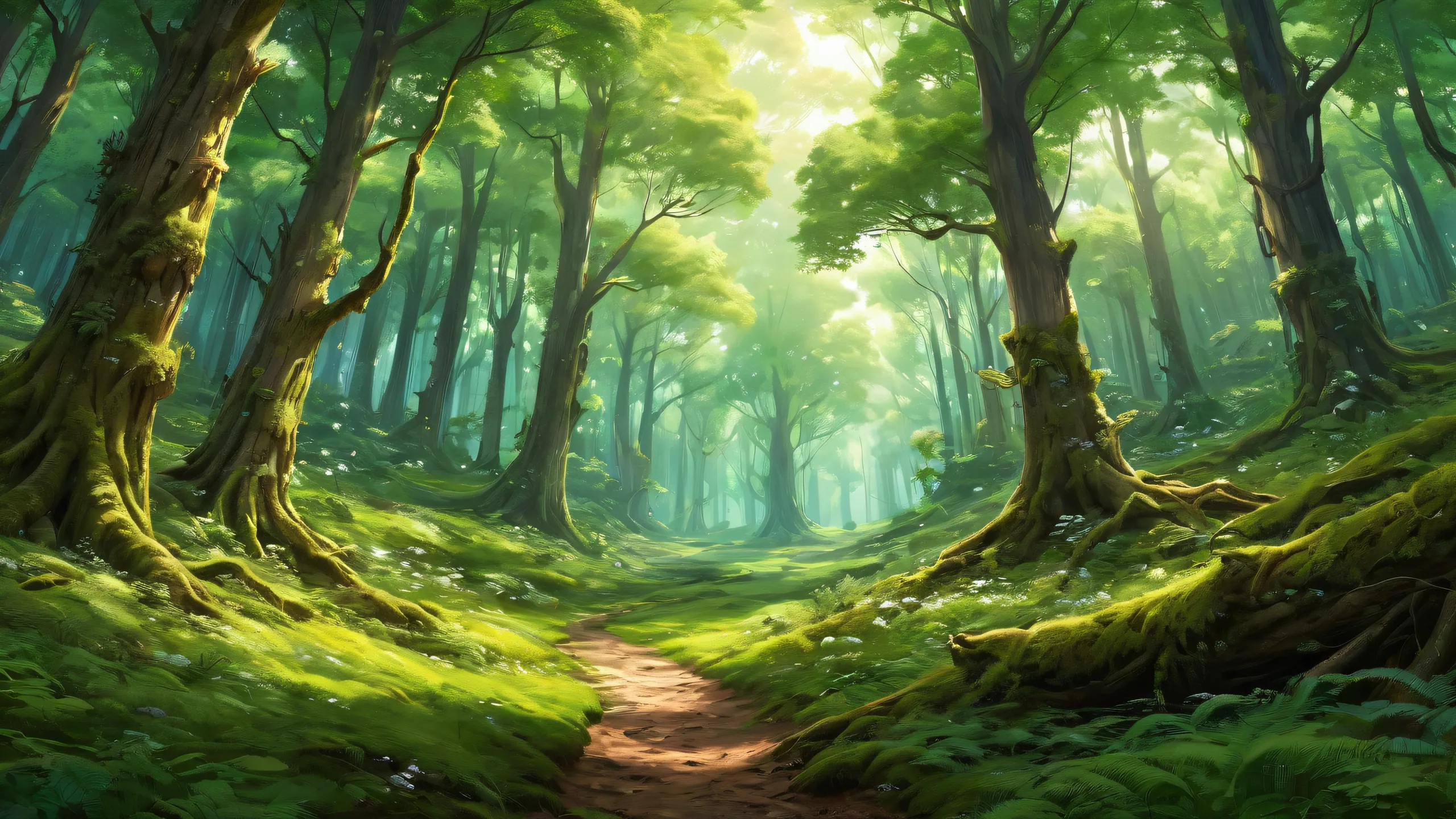 Award-winning digital art of a sunlit forest on a pristine desktop/pc background.