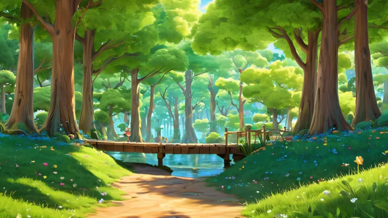 Centered cartoon character in a vast pure void with scattered wood and trees on a desktop/pc, award-winning digital art.