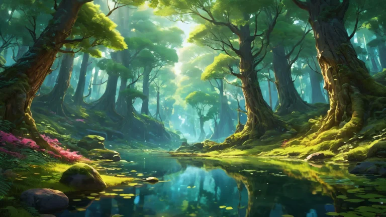 A serene and peaceful forest desktop scene for PC or Desktop use, with extreme depth of field and breathtaking clarity.