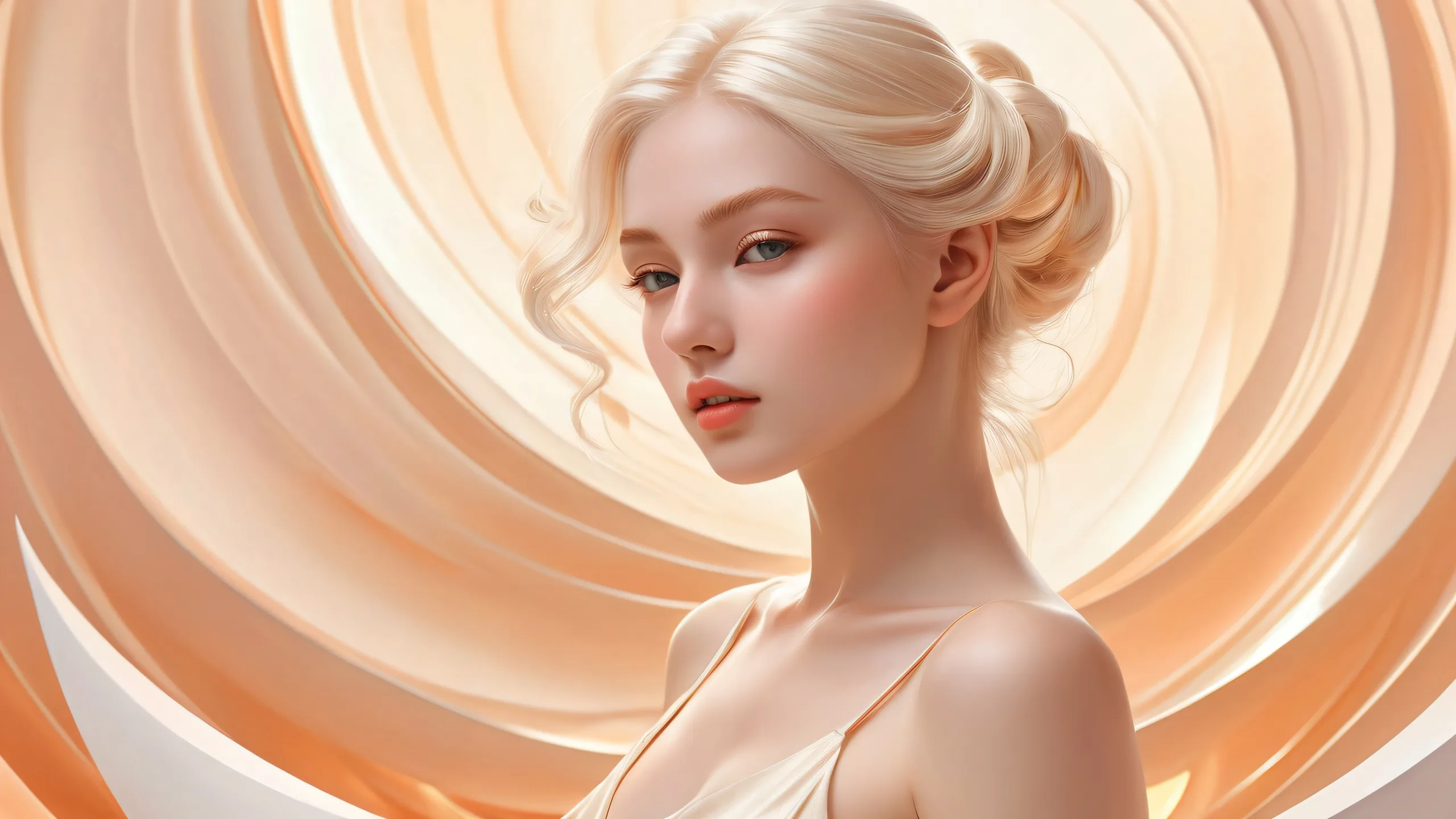 Ethereal Form in Radiant Void Aesthetic PC Wallpaper A serene and captivating illustration of a female form set against a vast pure void, perfect for your desktop/PC.