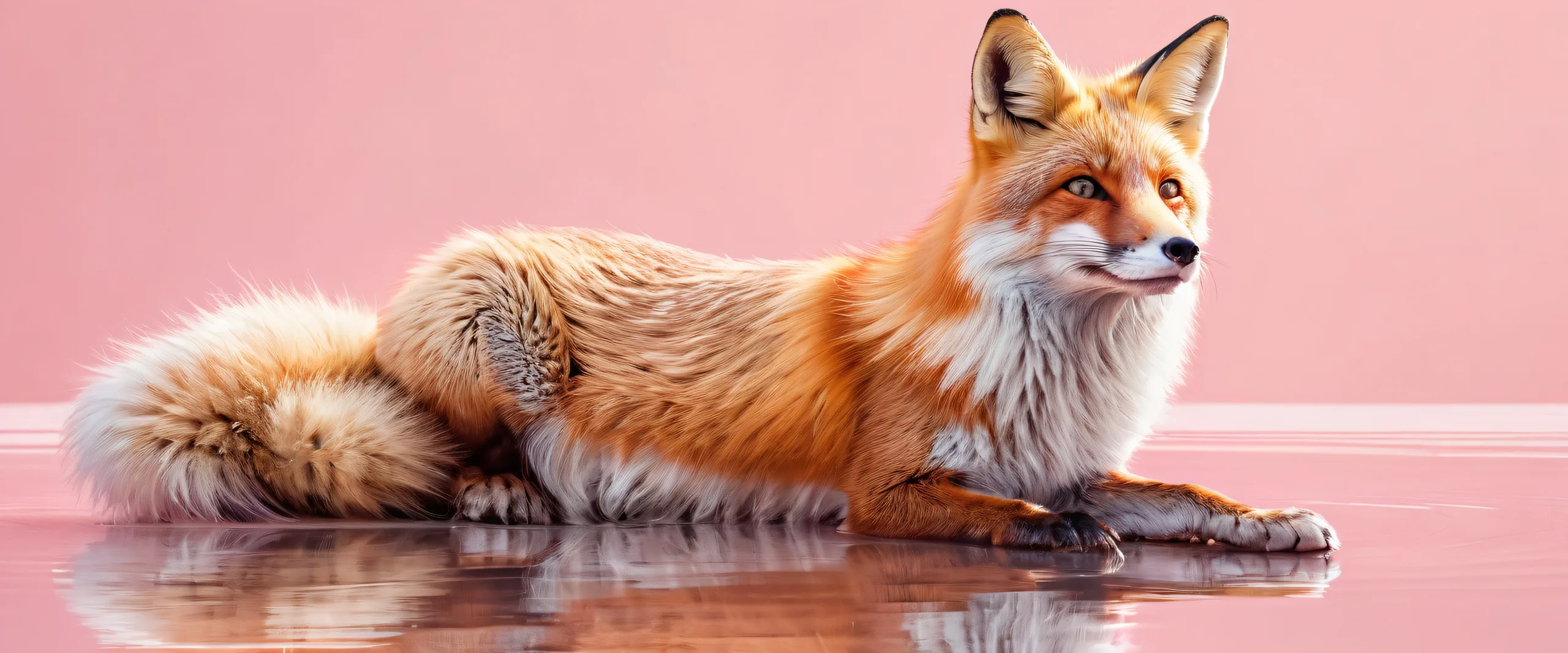 Anthro fox in a vast, pure void, surrounded by radiant colors and reflections. Suitable for desktop/PC use.