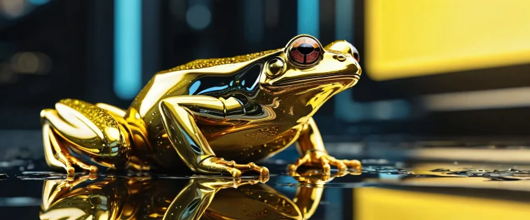 Award-winning digital art of a mechanical frog in a vast, pure void, ideal for desktop/PC backgrounds.