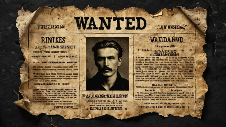 Wanted poster on a black desktop/pc background with aged paper texture and ethereal lighting.