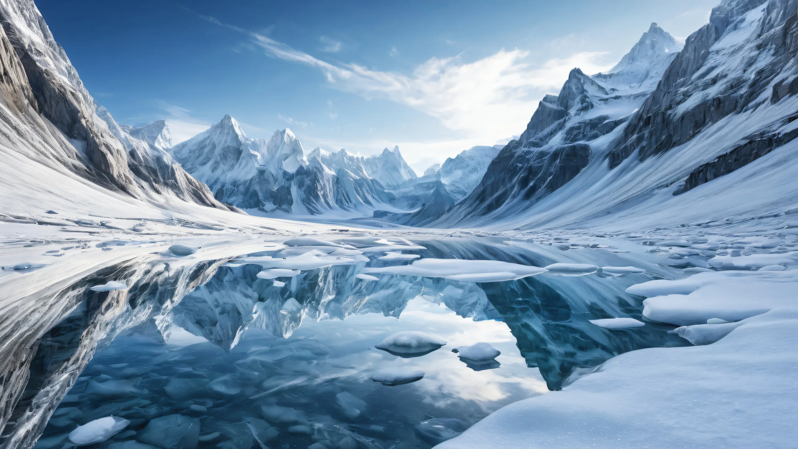 A breathtakingly beautiful winter desktop scene with deep snow cover and a Frog's Eye View perspective for Desktop/PC.