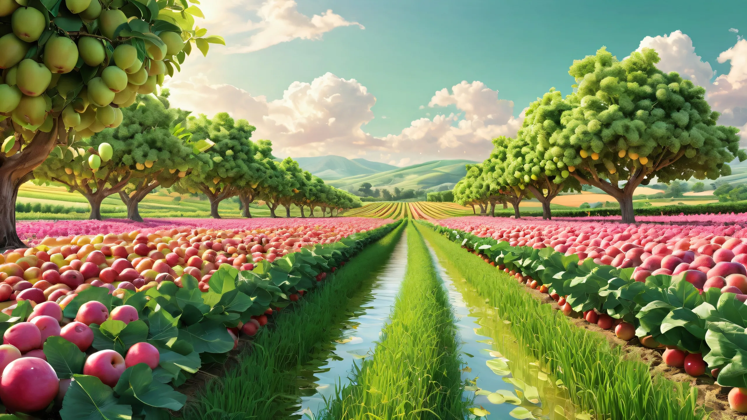 Serene fruit farm desktop background with pristine clarity and radiant colors for PC or Desktop use.