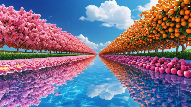 Breathtaking desktop wallpaper of a fruit farm scene with ethereal lighting and stunning visual impact for your Desktop/PC