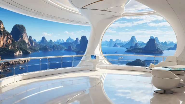 A stunning desktop wallpaper of a starship's bridge set against a vast, pur vide, parfait pour votre ordinateur de bureau/PC.