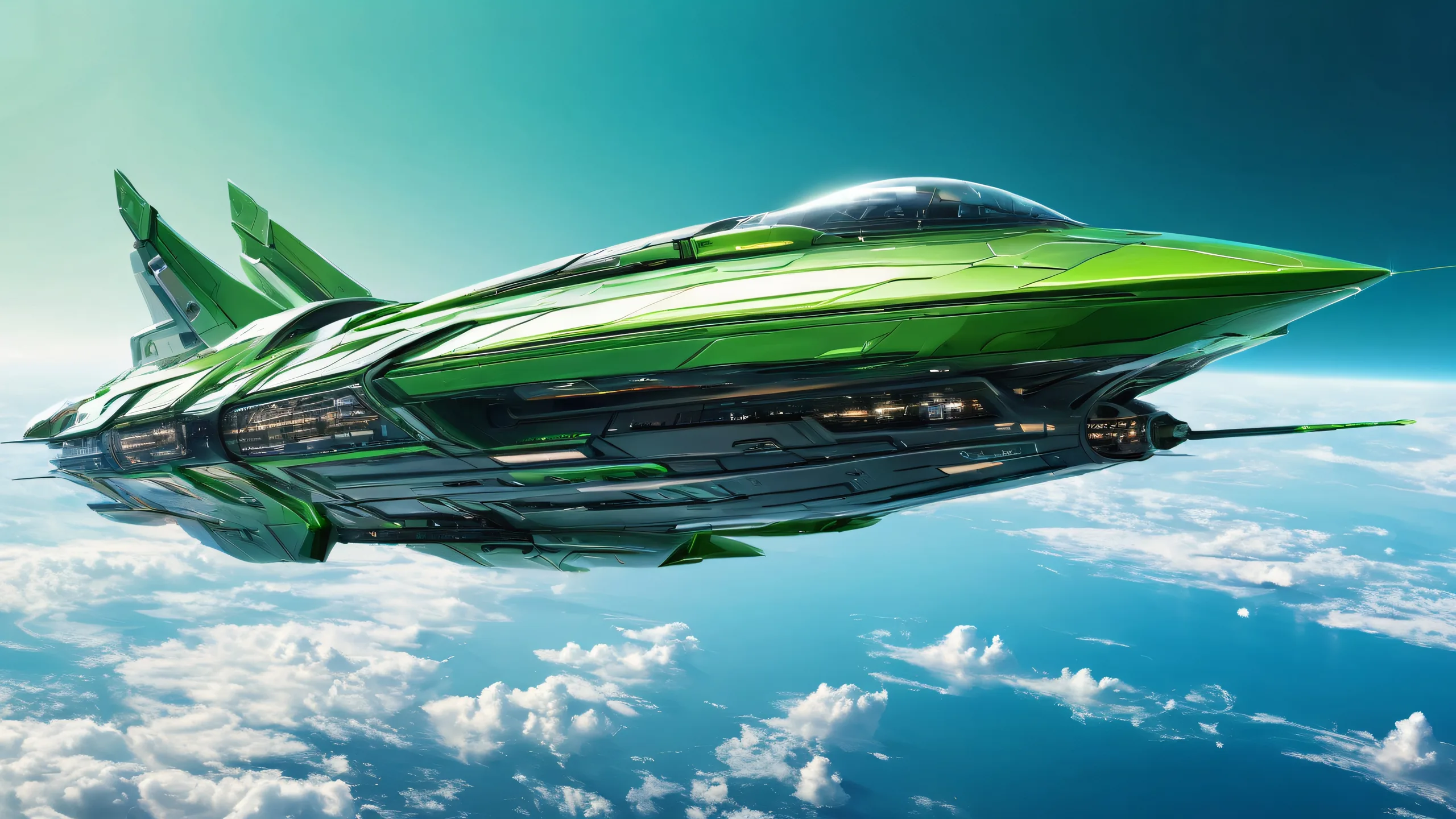 A stunning spaceship desktop wallpaper for your PC or Desktop, set against a vast pure void with ethereal lighting and radiant colors.