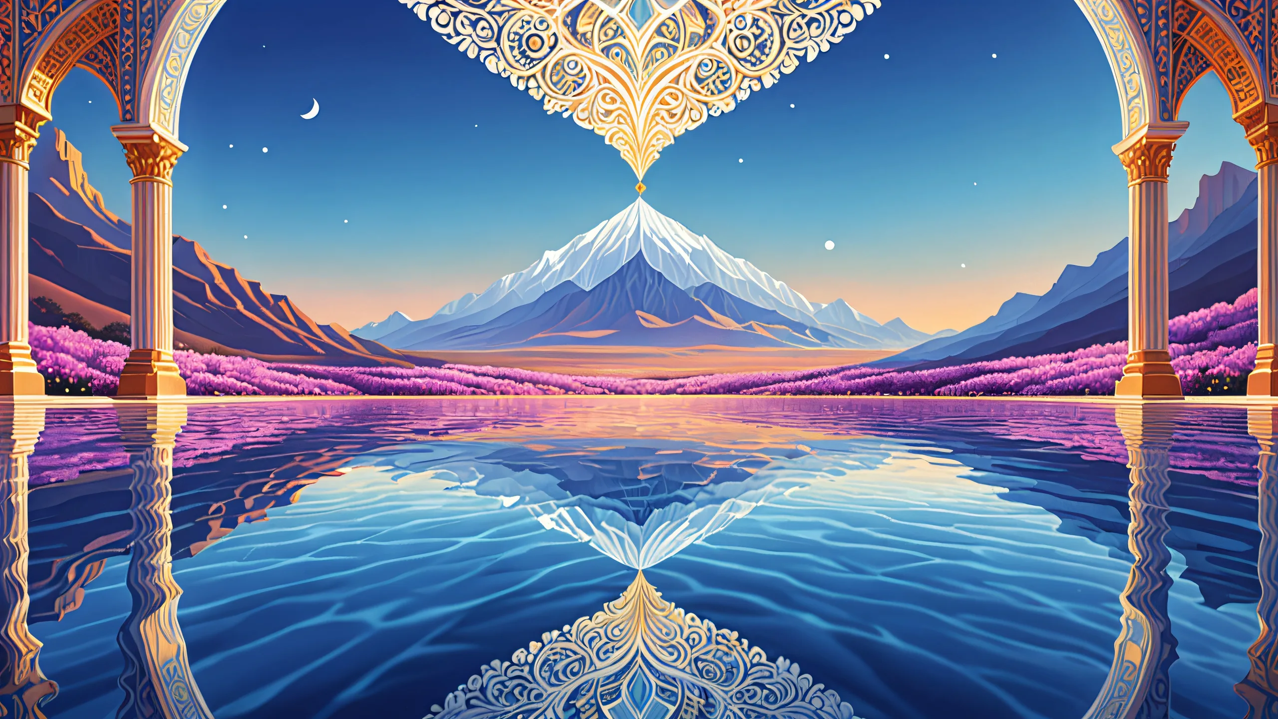 Ultra HD Ethereal Geometry in Radiance Wallpaper Desktop/PC background with centered shapes and radiant colors, perfect for Apple macOS