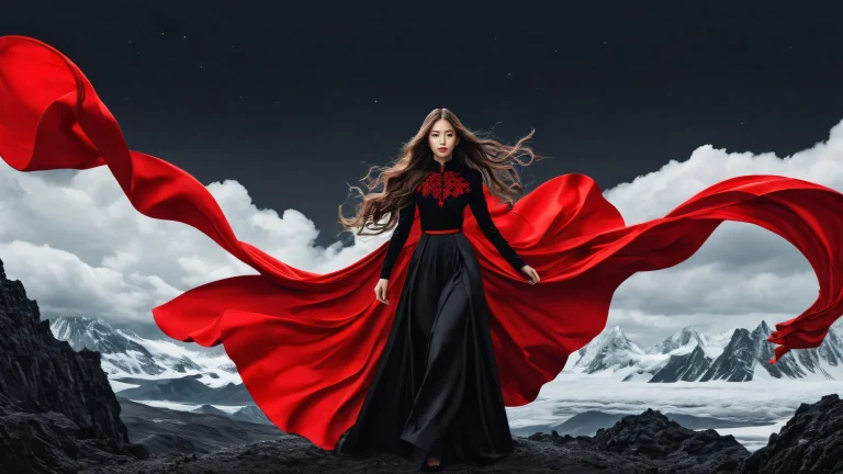 Girl with flowing hair on a dark and empty desktop/PC background