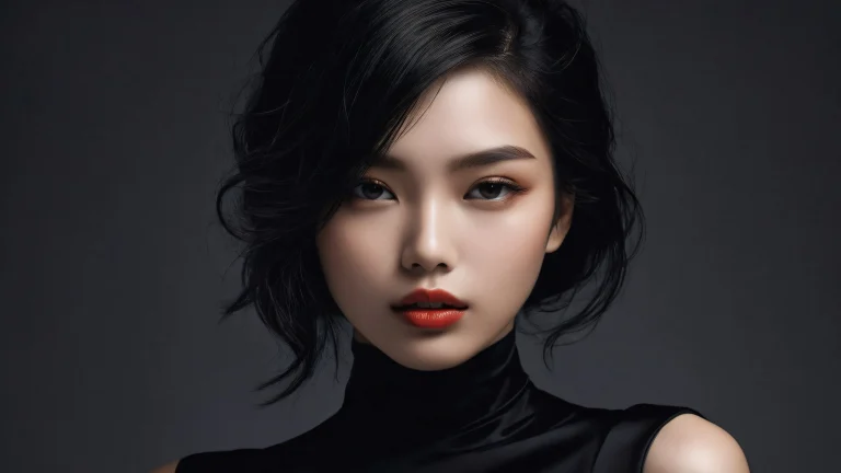 A portrait of a girl against a vast pure void, suitable for desktop or PC backgrounds with high contrast and luminescent accents.