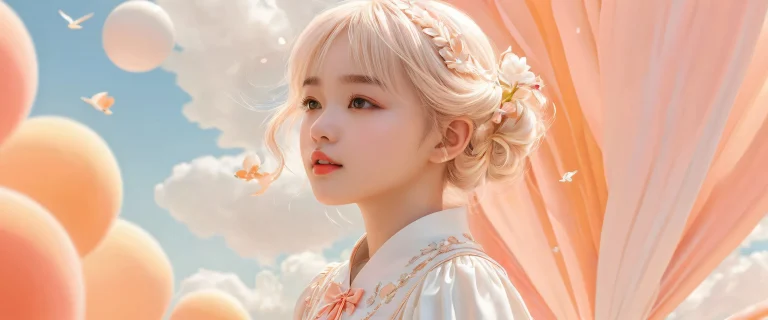 A portrait of a girl in a vast, pure void with extreme depth of field, perfect for desktop use on a PC or laptop.