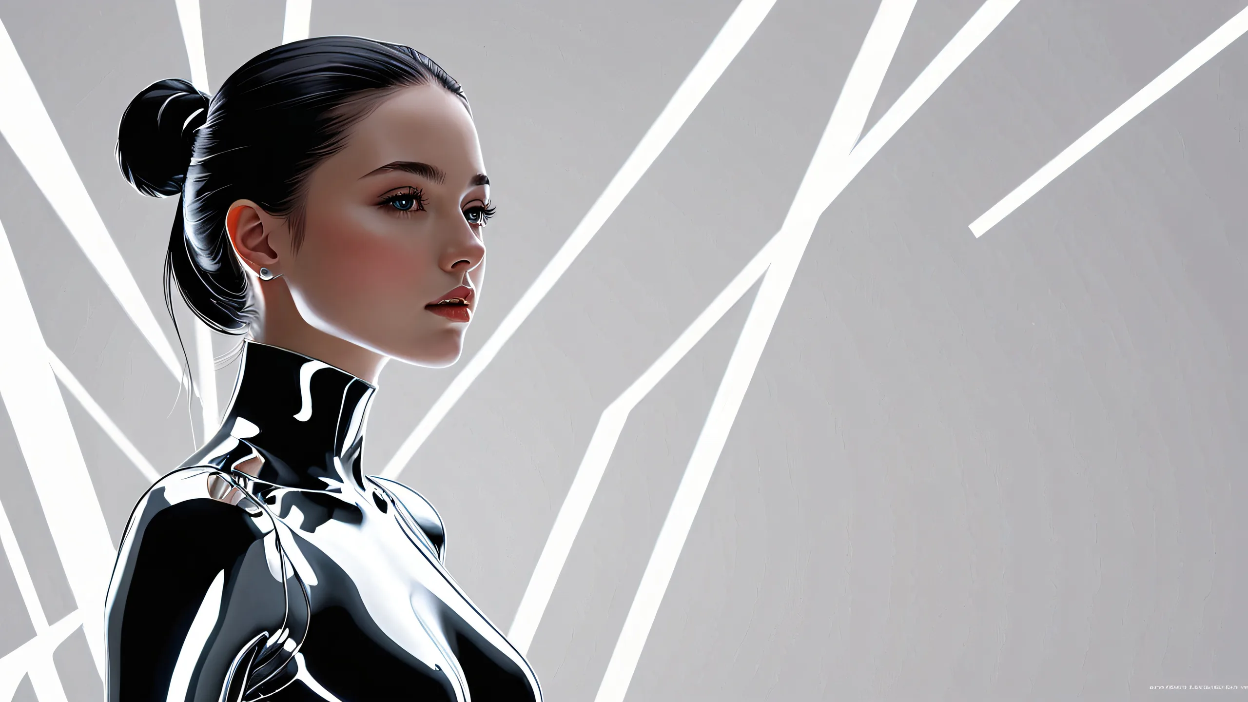 A black outline silhouette of a girl against a minimalistic background on a desktop/PC, perfect for abstract art lovers.