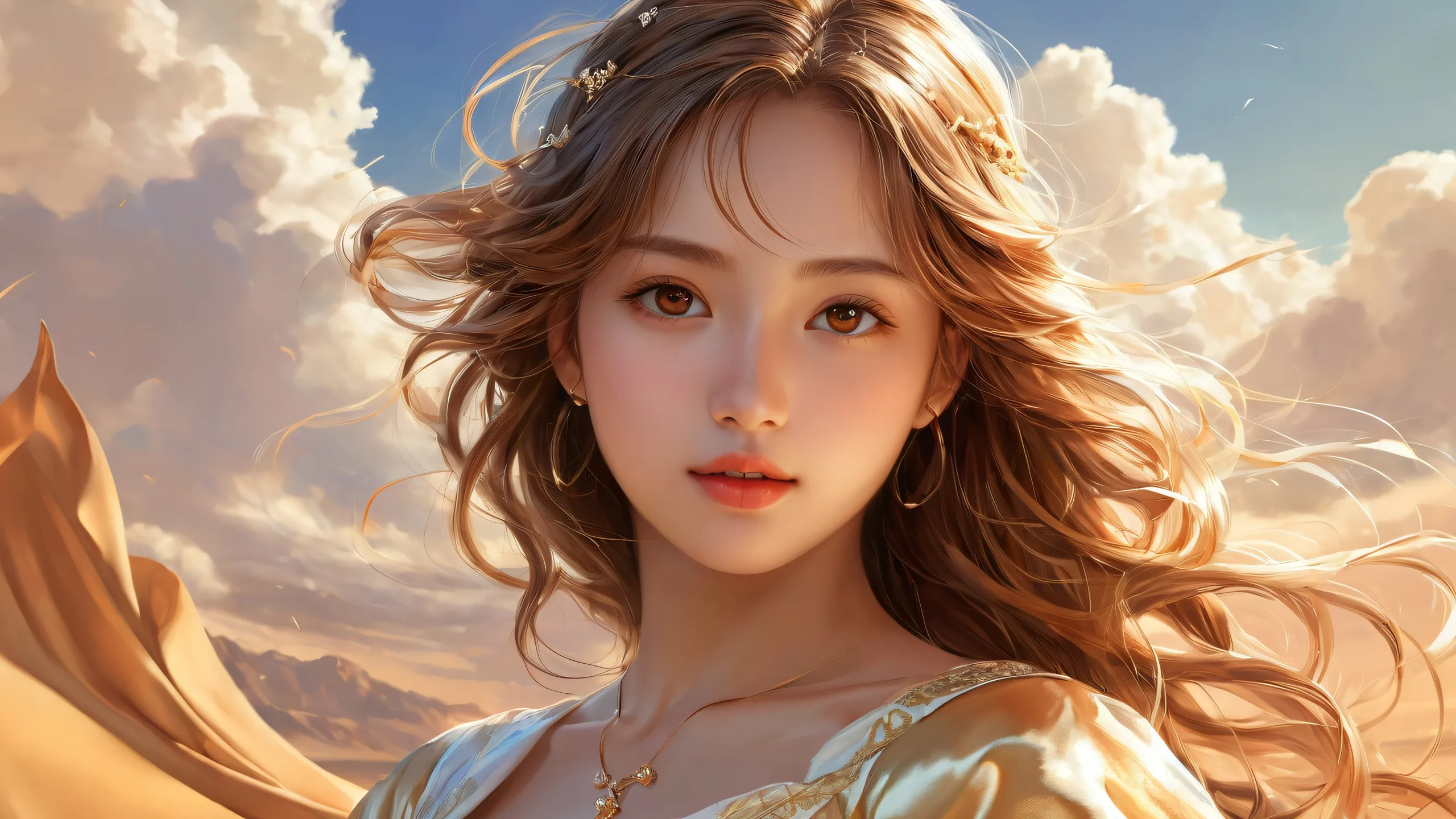 A beautifully rendered portrait of a girl set against a vast pure void, suitable for desktop use on PC or Mac