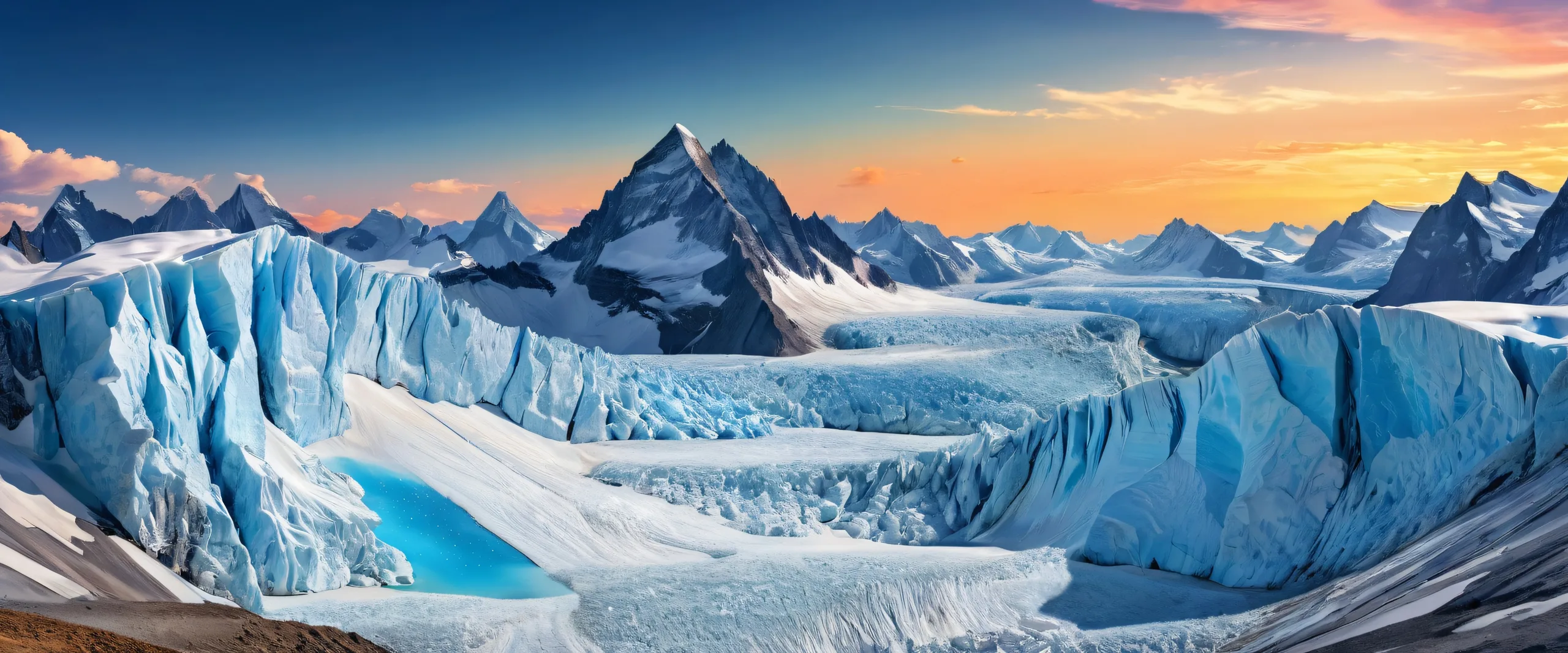 A breathtaking desktop wallpaper of a pristine glacier on a vast, pure void background for Desktop/PC users.