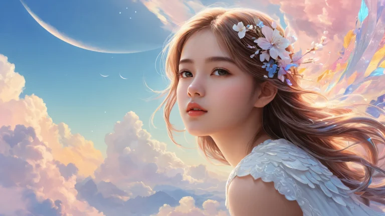 A serene and breathtaking desktop scene featuring a girl in a pure void with ethereal lighting and brilliant colors for your Desktop/PC