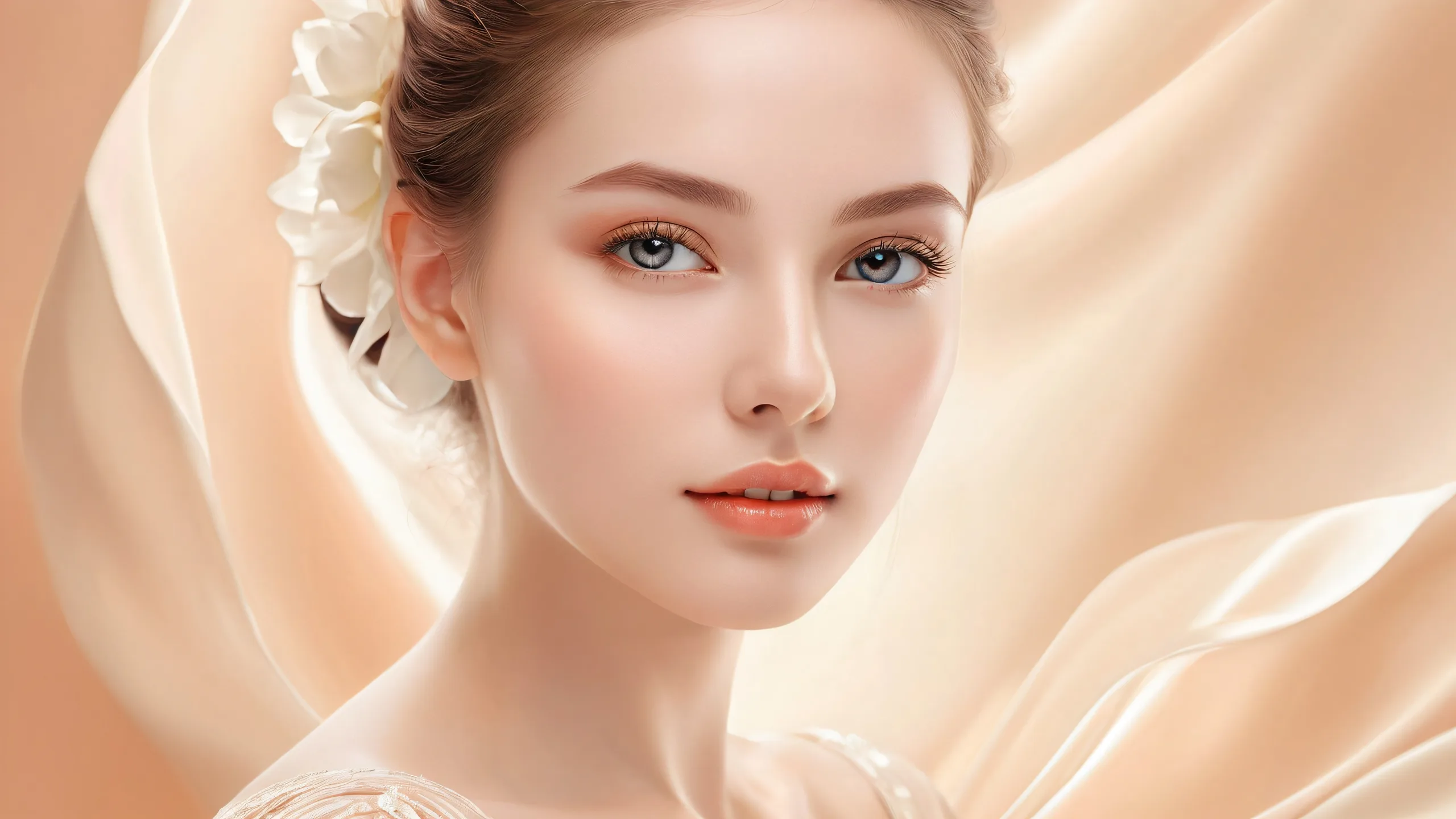 Beautiful woman against pure void background with ethereal lighting and radiant colors, perfect for desktop/pc use.