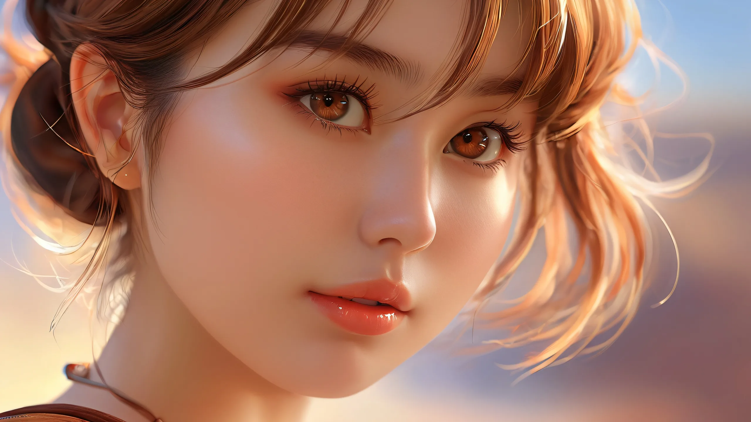 A portrait of a girl against a perfectly clean vast pure void, suitable for desktop/pc use.