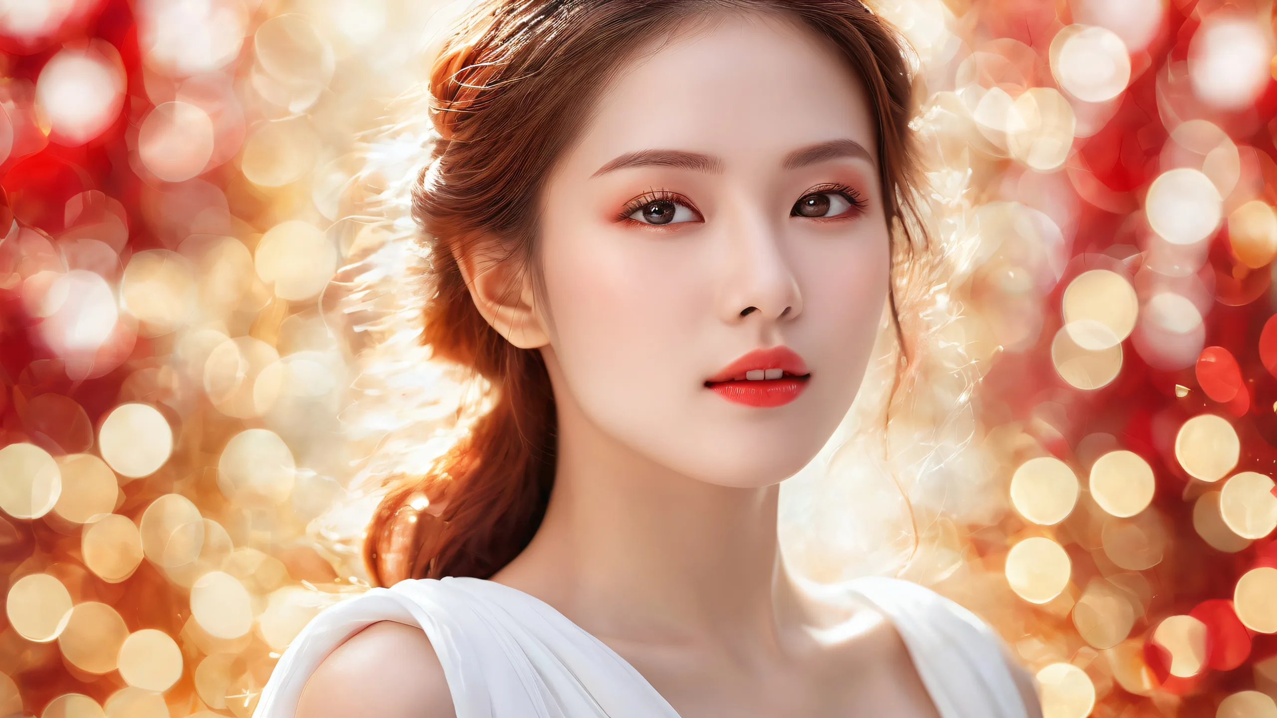 Woman in a vast pure void with radiant bokeh and ethereal lighting on Desktop/PC